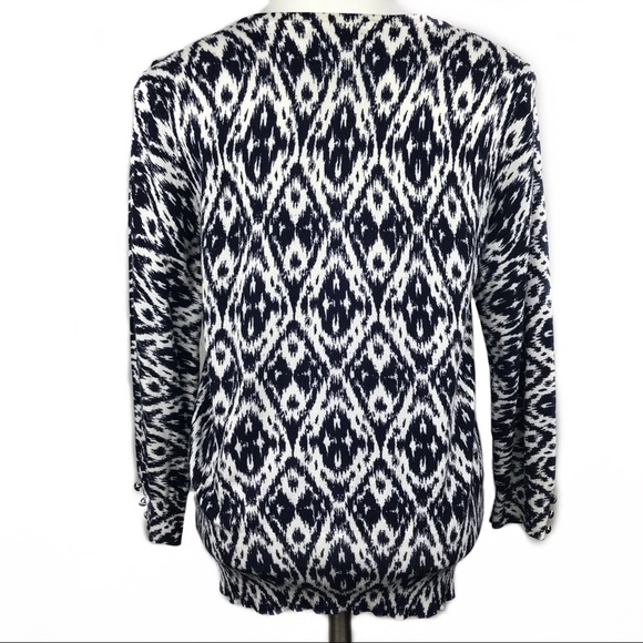 Grace Cardigan Ikat Pattern Black White Navy Med - Picture 3 of 8